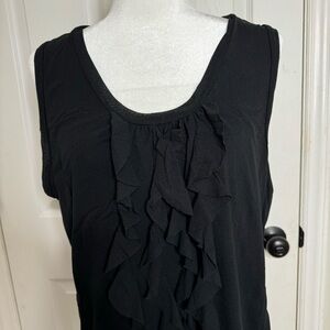 Chico’s Ruffle Sleeveless‎ Tank Top With Scoop Neck Size 2 (L/12) Nylon Black